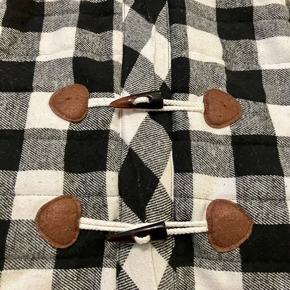 Vibrant Life‎ Dog Coat Jacket Clothes Black & White Buffalo Plaid Peacoat Sz L